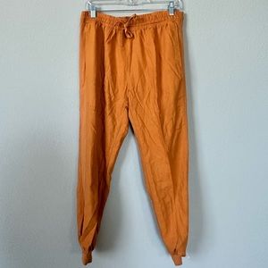 Love tree jogger pant large linen blend mustard yellow elastic waist and pocket